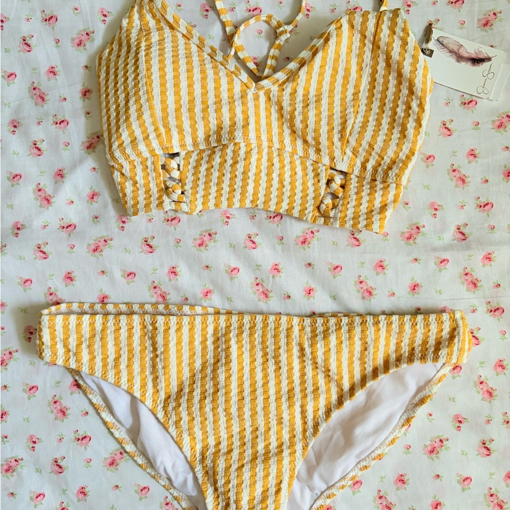Yellow and White Striped Bikini